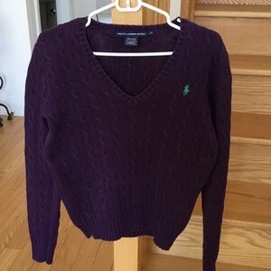 Polo Ralph Lauren Deep Purple V-Neck Sweater, 100% Cotton